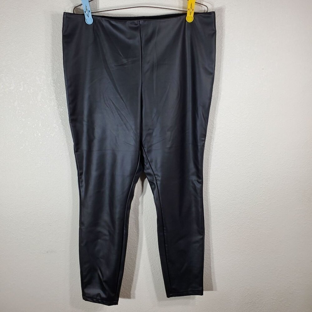 A New Day Womans XXL Shiny Black Faux Leather Leggings Polyester Spandex Blend - Picture 1 of 5